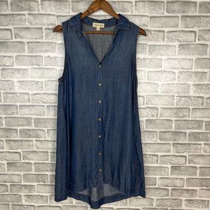 Anthropologie Cloth & Stone Denim Blue Midi Dress Small Sleeveless Full Button